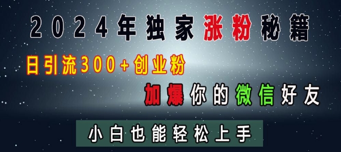 2024年独家涨粉秘籍，日引流300+创业粉，加爆你的微信好友，小白也能轻松上手-微众资源