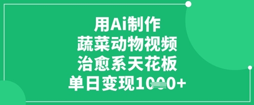 用Ai制作蔬菜动物视频，治愈系天花板，单日变现1k-微众资源