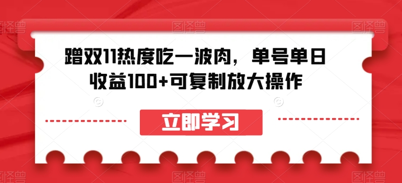 蹭双11热度吃一波肉，单号单日收益100+，可复制无限放大操作【揭秘】-微众资源