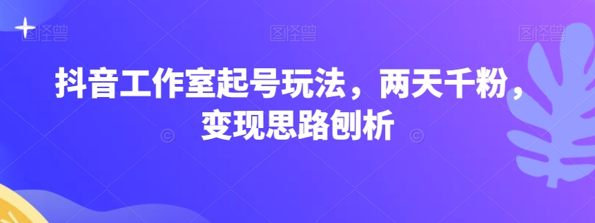 抖音工作室起号最新玩法，两天千粉，暴利变现-微众资源