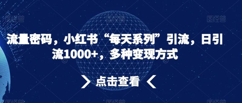 流量密码，小红书“每天系列”引流，日引流1000+，多种变现方式【揭秘】-微众资源