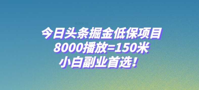 今日头条掘金低保项目，8000播放就能搞150米，小白副业首选！-微众资源