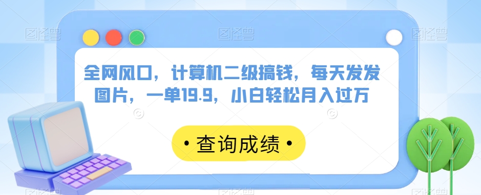 全网新风口，每天发发图片，计算机二级搞钱项目，一单19.9，小白轻松月入过万【揭秘】-微众资源