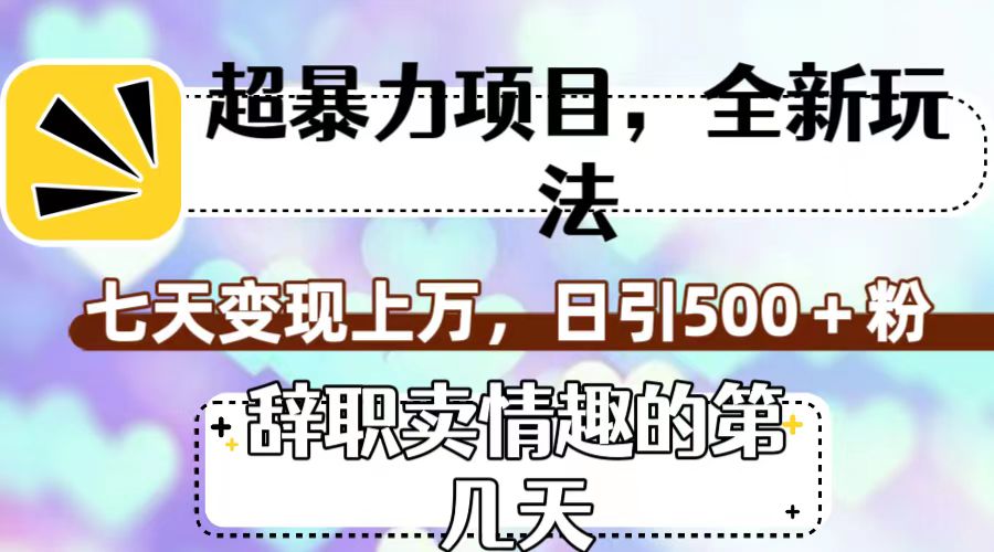 超级暴利项目，全新玩法，卖情趣产品，七天变现上万，日引500+粉！-微众资源