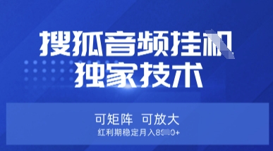 【搜狐音频挂G】独家技术，可矩阵可放大，红利期稳定月入8k【揭秘】-超级会员网