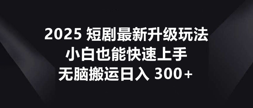 2025短剧最新升级玩法，小白也能快速上手，无脑搬运日入300+-微众资源