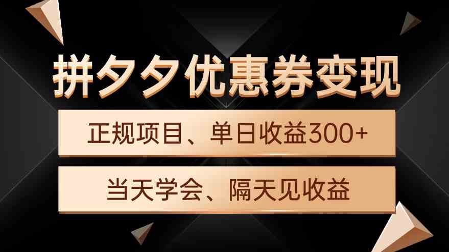 拼多多优惠券变现，单日收益300+，手机电脑都可操作-微众资源