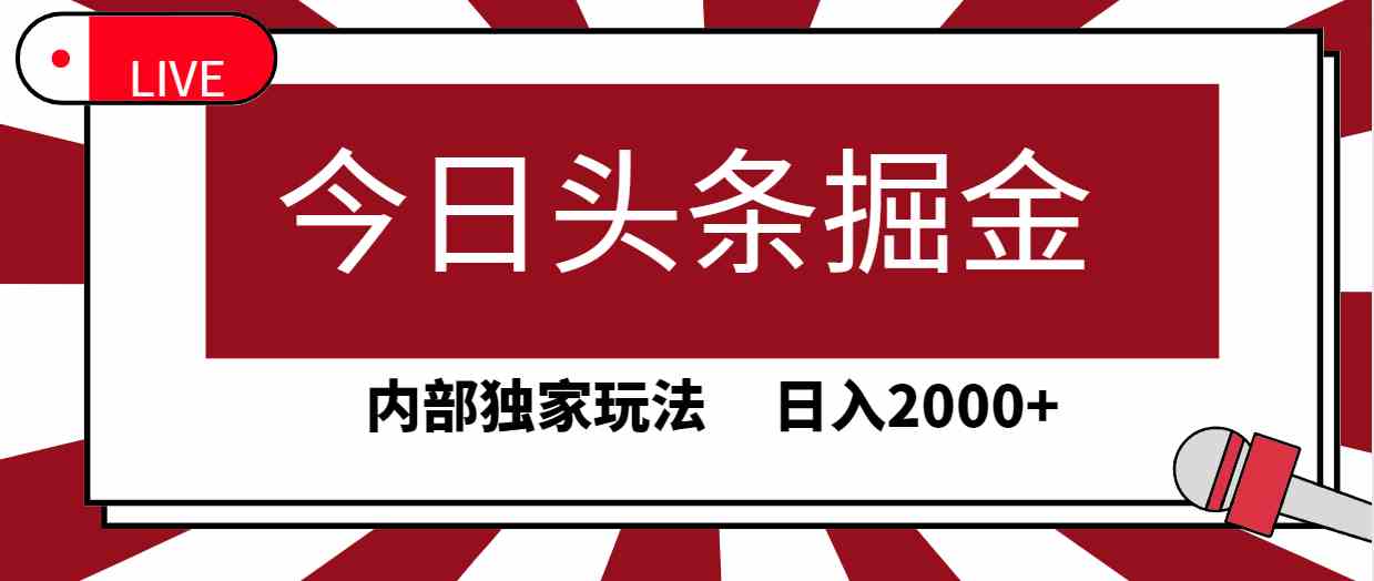 今日头条掘金，30秒一篇文章，内部独家玩法，日入2000+-微众资源