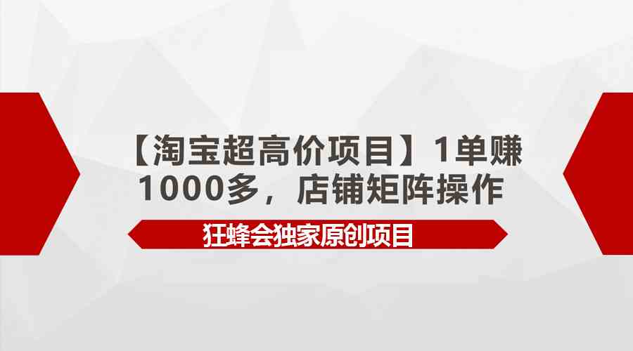 【淘宝超高价项目】1单赚1000多，店铺矩阵操作-微众资源