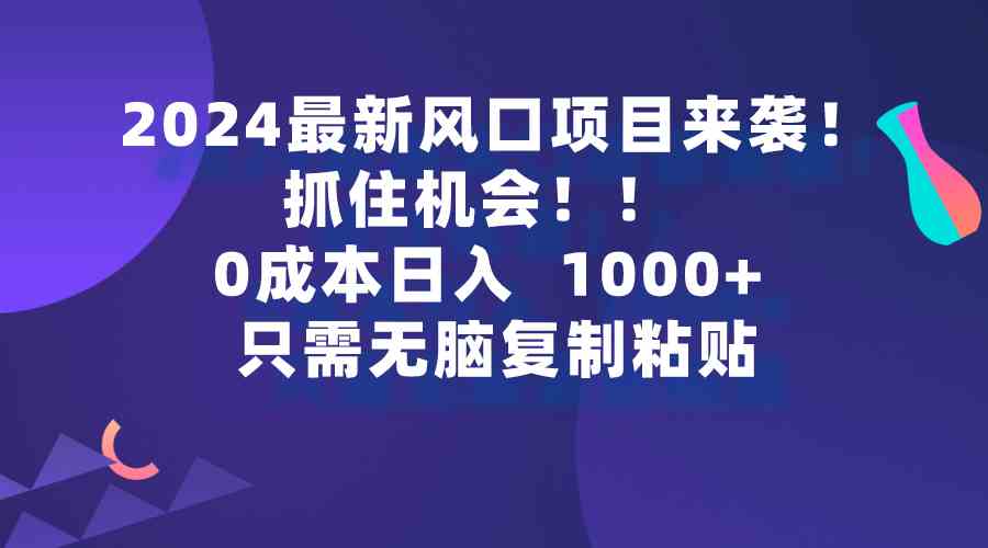 2024最新风口项目来袭，抓住机会，0成本一部手机日入1000+，只需无脑复制粘贴-微众资源