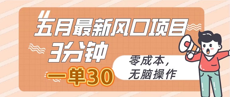 五月最新风口项目，3分钟一单30，零成本，无脑操作-微众资源