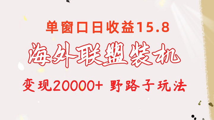 海外联盟装机，单窗口日收益15.8，变现20000+，野路子玩法-微众资源