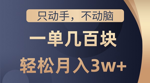 只动手不动脑，一单几百块，轻松月入3w+，看完就能直接操作，详细教程-微众资源