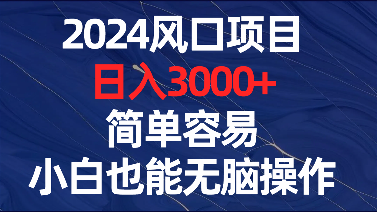 2024风口项目，日入3000+，简单容易，小白也能无脑操作-微众资源