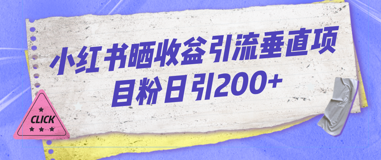 小红书晒收益图引流垂直项目粉日引200+-微众资源