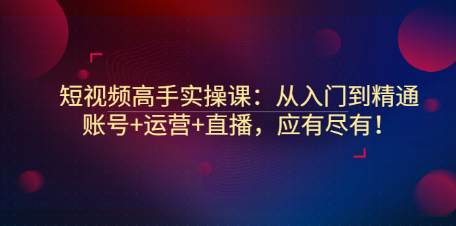 短视频高手实操课：从入门到精通，账号+运营+直播，应有尽有！-微众资源