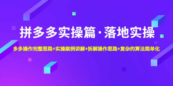 拼多多实操篇·落地实操 完整思路+实操案例+拆解操作思路+复杂的算法简单化-微众资源