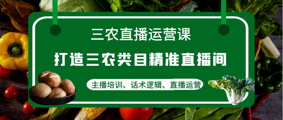 三农直播运营课：打造三农类目精准直播间，主播培训、话术逻辑、直播运营-微众资源