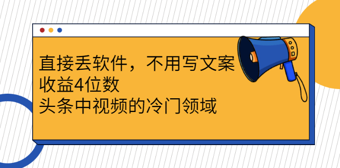 直接丢软件，不用写文案，收益4位数头条中视频的冷门领域-微众资源