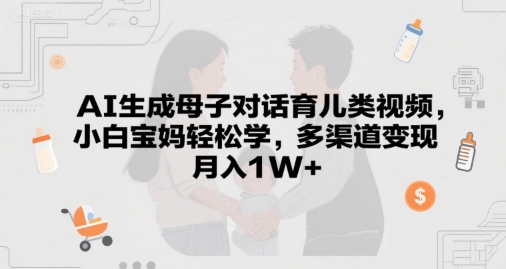 AI生成母子对话育儿类视频，小白宝妈轻松学，多渠道变现，月入1W+-微众资源