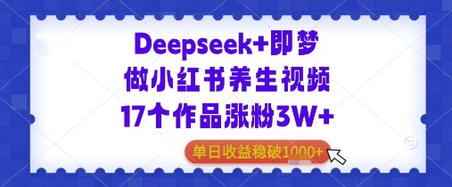 Deepseek+即梦做小红书养生视频17个作品涨粉3W+单日收益几张-微众资源