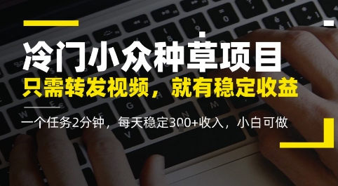 冷门小众种草项目，只需转发视频，每天就有稳定收益，无门槛，每天稳定3张+收入，小白可做-微众资源