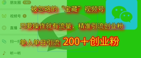 被忽略的“宝藏”视频号引流精准创业粉单人单日引流200+精准粉-微众资源