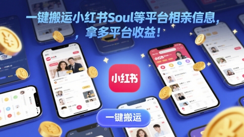 一键搬运小红书Soul等平台相亲信息，拿多平台收益!-微众资源