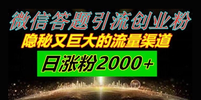 微信答题引流创业粉，隐秘又巨大的流量渠道一小时引流200人，日涨粉2000+-微众资源