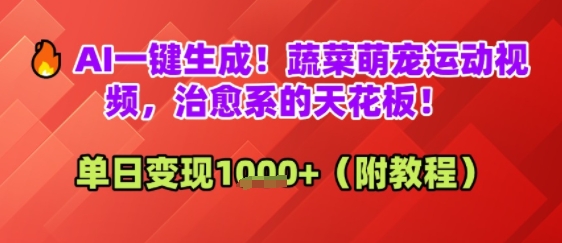 AI一键生成！蔬菜萌宠运动视频，治愈系的天花板！单日变现多张-微众资源