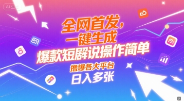 全网首发，一键生成爆款短剧解说操作简单，撸爆各大平台，日入多张-微众资源