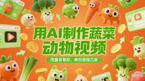 用AI制作蔬菜动物视频，流量非常好，单日变现几张-微众资源