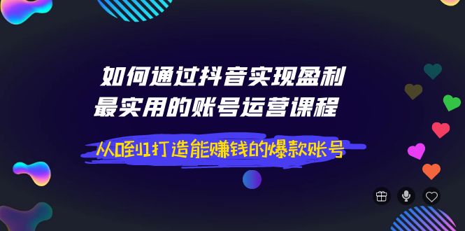 如何通过抖音实现盈利，最实用的账号运营课程  从0到1打造能赚钱的爆款账号-微众资源