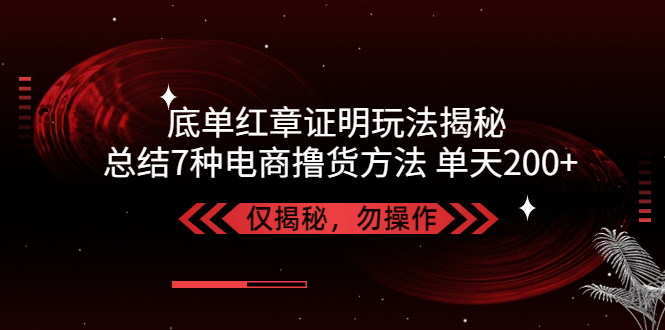 独家底单红章证明揭秘 总结7种电商撸货方法 操作简单,单天200+【仅揭秘】-微众资源