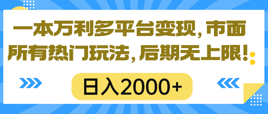一本万利多平台变现，市面所有热门玩法，日入2000+，后期无上限！-微众资源