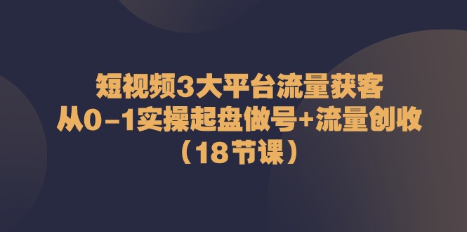短视频3大平台·流量 获客：从0-1实操起盘做号+流量 创收（18节课）-微众资源