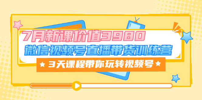 微信视频号直播带货训练营，3天课程带你玩转视频号：7月新课-微众资源