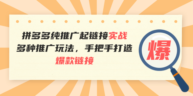 拼多多纯推广起链接实战：多种推广玩法，手把手打造爆款链接-微众资源
