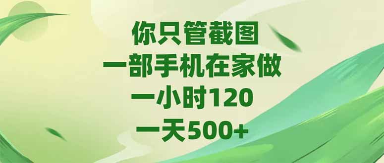 你只管截图，一部手机在家做，一小时120，-天500+-微众资源