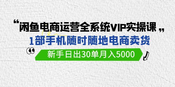 闲鱼电商运营全系统VIP实战课，1部手机随时随地卖货，新手日出30单月入5000-微众资源