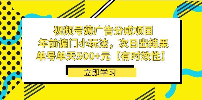 视频号薅广告分成项目，年前偏门小玩法，次日出结果，单号单天500+元【…-微众资源
