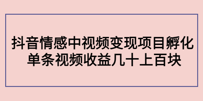 黄岛主副业孵化营第5期：抖音情感中视频变现项目孵化 单条视频收益几十上百-微众资源