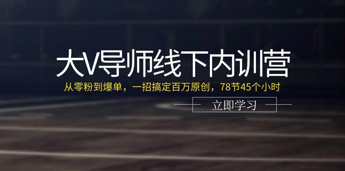 大V导师线下内训营：从零粉到爆单，一招搞定百万原创，78节45个小时-微众资源