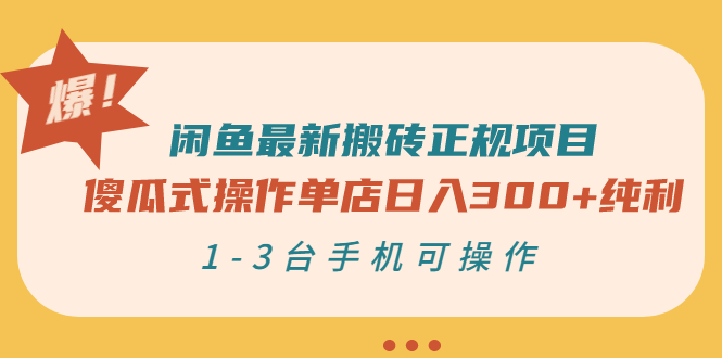 闲鱼最新搬砖正规项目：傻瓜式操作单店日入300+纯利，1-3台手机可操作-微众资源