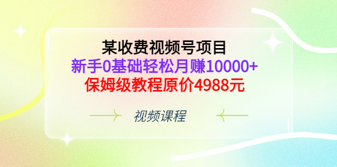 某收费视频号项目，新手0基础轻松月赚10000+，保姆级教程原价4988元-微众资源
