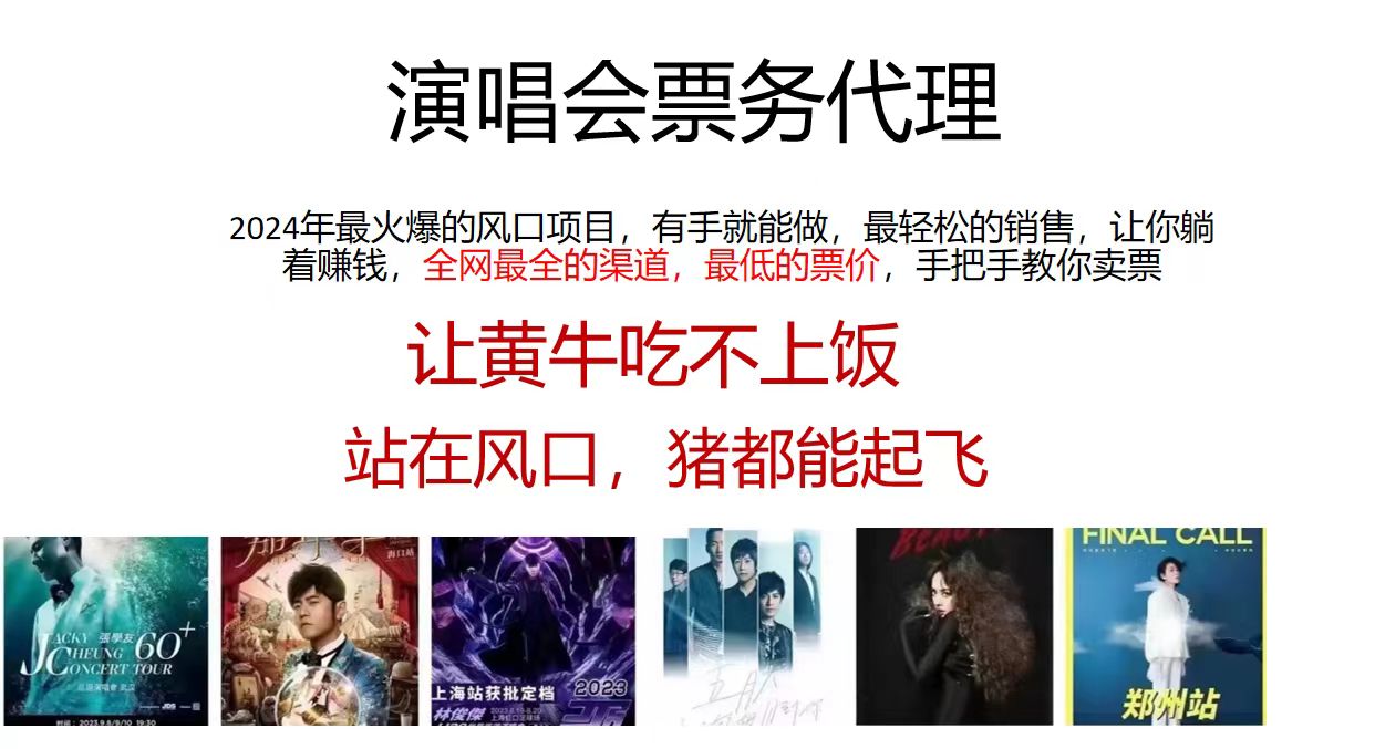 演唱会票务代理，2024年最火爆风口项目，全网最低的票价，小白一分钟上…-微众资源