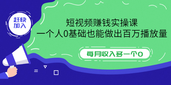短视频赚钱实操课，一个人0基础也能做出百万播放量，每月收入多一个0-微众资源