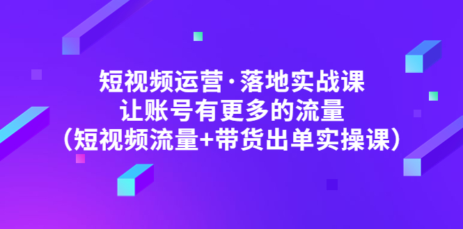 短视频运营·落地实战课 让账号有更多的流量（短视频流量+带货出单实操）-微众资源