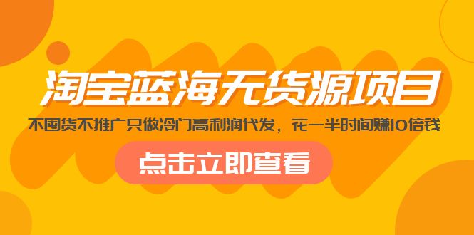 淘宝蓝海无货源项目，不囤货不推广只做冷门高利润代发，花一半时间赚10倍钱-微众资源