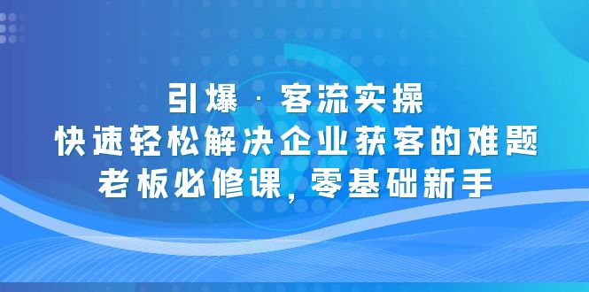 引爆·客流实操：快速轻松解决企业获客的难题，老板必修课，零基础新手-微众资源